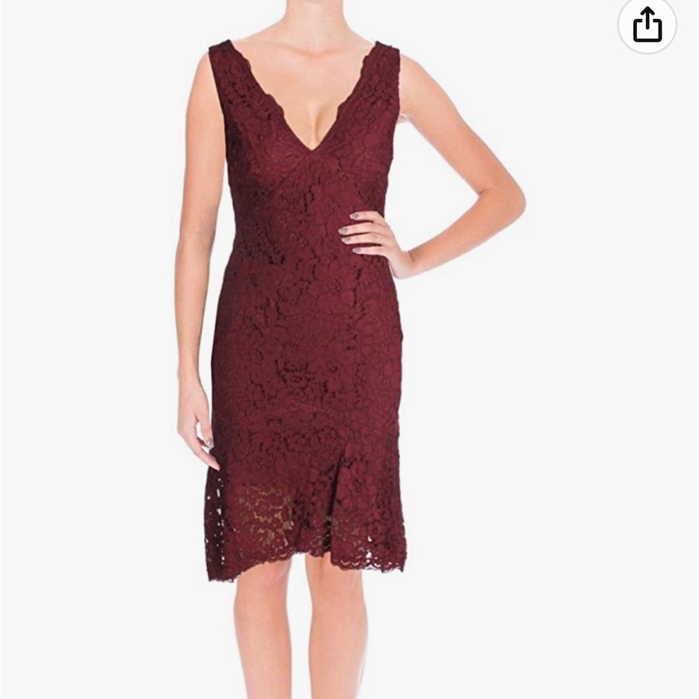 Vera Wang Burgundy Lace V Neck Dress